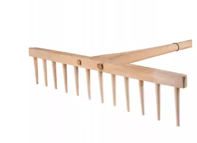 Traditional Wooden Rake With Wide Head And Long Reach Vintage Garden NEW • £25.98