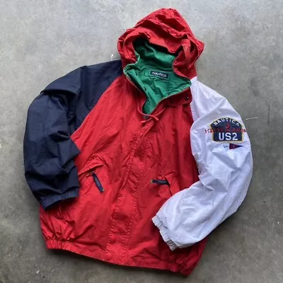 Vtg Nautica Sailing J Class Racing Reversible Color Block Jacket Mens L • $40