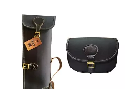 New Canvas & Leather Gun Case/Slip + Matching Cartridge Bag Beautiful Design.Blk • £49