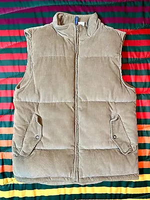 VINTAGE H&M Divided Corduroy Puffer Vest Mens Med Beige Tan Full Zip All Season • $34.99