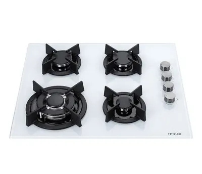 MILLAR GH6041XEW 4 Burner Built-in 60cm White Gas On Glass Hob With Wok Burner • £214.98