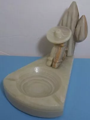 Vintage Ashtray Stone Marble Mexican Man Siesta W Sombrero & Cactus 5  Ash Tray • $21.95