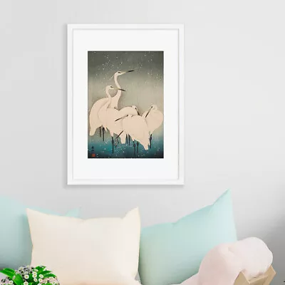 Japanese Art Egrets Heron Cranes Framed Frame Mounted Ukiyo-e Wall Decor Print  • $37.34