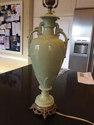 Vintage Moss Green Pottery Urn Shaped Lamp Beautiful & Elegant 191F • $97