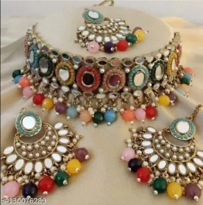 $24.56 • Buy Indian Bollywood Gold Plated Kundan Choker Bridal Necklace Earrings Jewelry Set