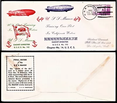 USS MACON MARYLAND ZRS-5 Crash Cover Feb 12 1935 Rare Triple Dumonte Stultz Cach • $36.50