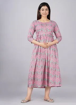 Maternity Nursing Dress Green Floral Print Anarkali Breastfeeding Gown • $35.27