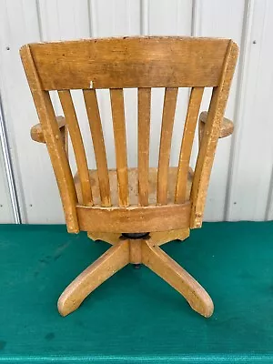 Vintage Industrial Solid Wood Swivel Rolling Office Desk Chair Banker Secretary  • $137