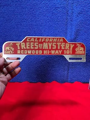 Vintage Metal License Plate Topper. AA-4.  *CALIFORNIA REDWOOD TREES OF MYSTERY* • $26