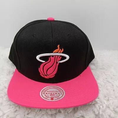 Miami Heat Hat Black Pink 2 Tone Snapback Mitchell & Ness Flame Logo • $24.99