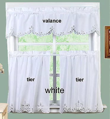 White Battenburg Lace Kitchen Curtain Valance Or Tiers Creative Linens • $29.99