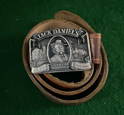 Jack Daniel's Tennessee Whiskey Official Metal Belt Buckle Bergamot Leather Belt • £39.95