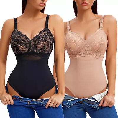 Ladies Lace Cup Bodysuit Corselette Soft Medium Control Shapewear Panty & Bra • £17.79