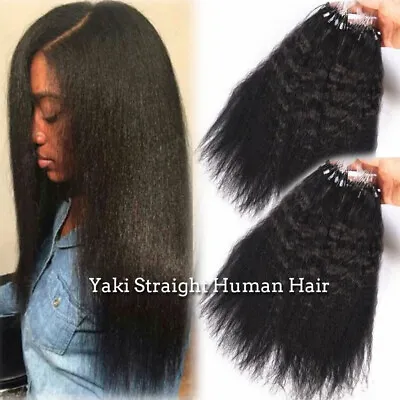 Kinky Straight Human Hair Extensions Remy Micro Loop Ring I Tip Bonds Thick 300G • $167.48
