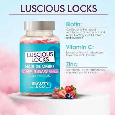 Hair Gummies Vitamins- Luscious Locks 120 Mega Pack • £9.99