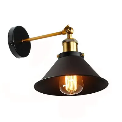 Wall Lamp Shade Black Cone Metal Industrial Vintage Indoor Wall Lights E27 • £15.91