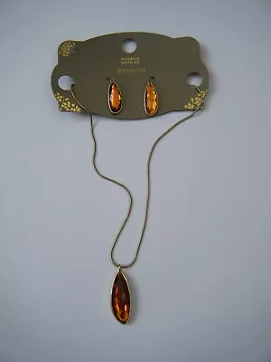 M&S Autograph ~ Gold Plated & Orange Stone Necklace & Earrings Gift Set • £7.99