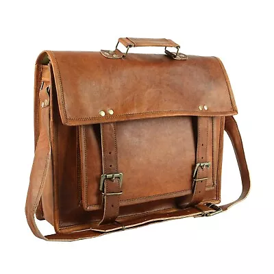 Vintage Leather Laptop Messenger Satchel Briefcase Computer Bag For Men & Women • $78.22