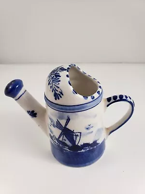 Vintage Blue Delft Holland Hand Painted Windmill Pitcher 4  Tall 5  Wide Nice • $19.99