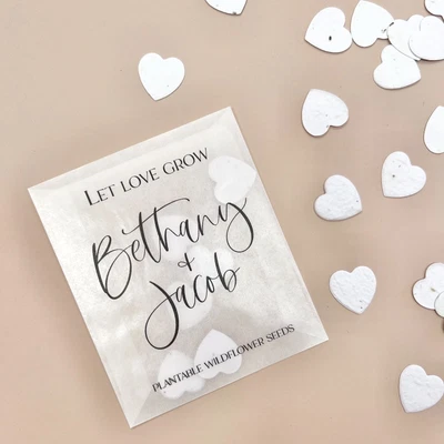 £1 • Buy Wildflower Seed Heart Confetti | Personalised Glassine Packets | Favour Bags