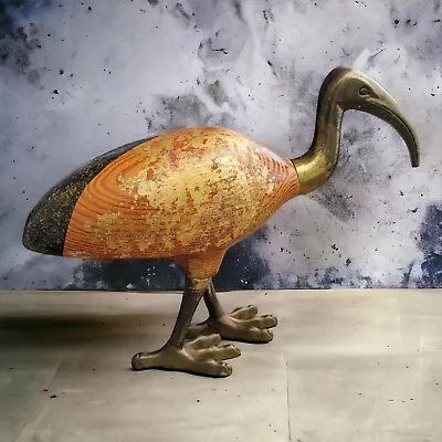 Italian 50's Bird Egyptian-inspired Giltwood Brass Ibis Sculpture Mid-century  • $275