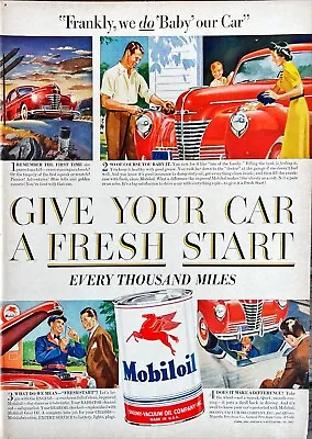 Mobil Oil Exxon Chrysler Red Car Magnolia Petroleum Vtg Magazine Print Ad 1941 • $11.20