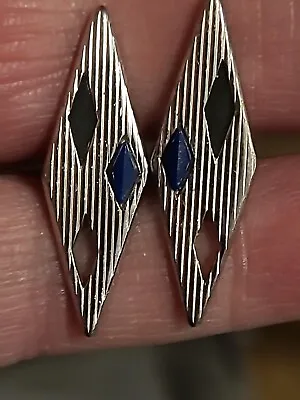 Vintage Anion Art Deco Geometric Pattern Diamond Shape Silvertone Cufflinks • $8.59