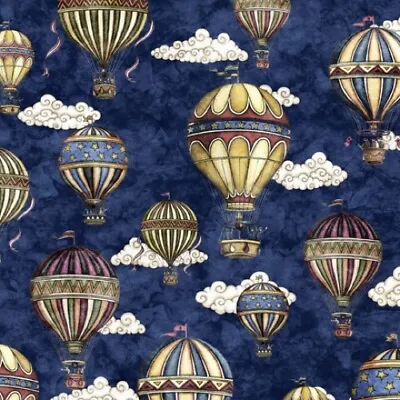 Flying High Hot Air Balloons Fabric 100% Quilters Cotton Vintage Steampunk • $7