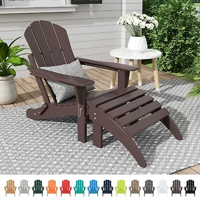 $209.99 • Buy Outdoor Patio  Folding Adirondack Chair With Footrest Ottoman Set All-Weather