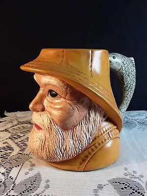 Vintage*TOBY MUG*YELLOW FISHERMAN HEAD*BLUE EYES*FISH HANDLE* CERAMIC* • $25