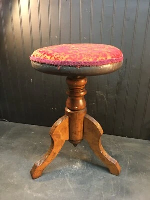 $139.50 • Buy Vintage WOOD PIANO STOOL Organ  Victorian Red Felt Seat Antique Wood Legs