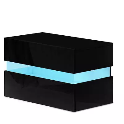 Artiss Bedside Tables 2 Drawers Side Table RGB LED Gloss Nightstand Black LUMI • $79.95