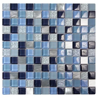 Coeus Majestic Modern Blue Mosaic Glass Marble & Metal Tile Shower Backsplash • $27.67