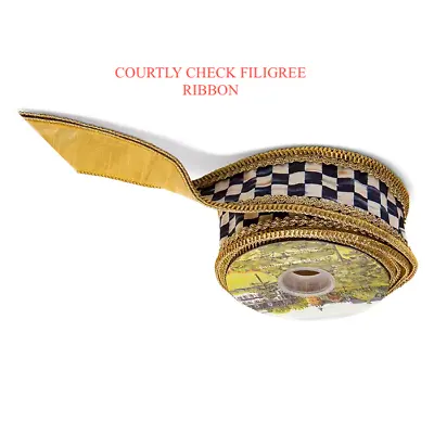 Mackenzie Courtly Check Filigree Ribbon Childs Wired 10 Yards Gold New • $62