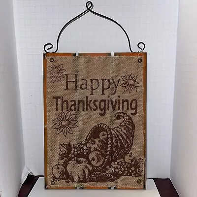 Wood Burlap Happy Thanksgiving Hanging Décor Fall Cornucopia Holiday Seasonal • $16