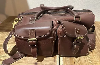 ORVIS Bullhide Brown Thick Leather Duffle Bag Travel Luggage Weekender • $249.97