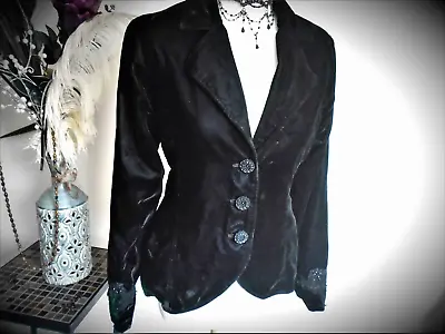 Gothic Black Velvet Frock Jacket Tail Coat Victorian Whitby Steampunk Witch 8 • £54.99