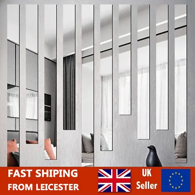10Pcs 5 Sizes Long Strip Mirror Acrylic Wall Stickers Self-adhesive Tile Decals • £4.49