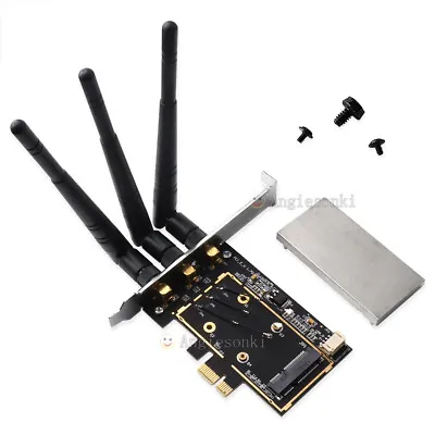 Mini PCI-e To PCI-e 1x 16x Desktop PC 3 Antennas Adapter For Wireless Wifi Card • $12.99
