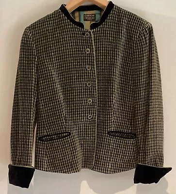 CAROLINE CHARLES - Luxury Classic Velvet Chenille Check Jacket - Green - UK 16 • £64.99