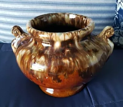 VINTAGE McCoy Art Pottery Brown Jardiniere Planter Vase Onyx Drip Glaze • $29.99