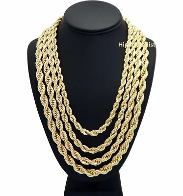 Rope Chain Necklace 7mm To 10mm 20  22  24  26  30  14K Gold Plated Hip Hop  • $19.49