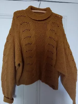 Ghanda Knit Crop Jumper Oversized S (10-16). Wool/mohair Blend. Tan. Chunky. Gc • $13