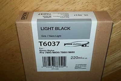 10-2021 GENUINE EPSON T6037 LIGHT BLACK 220ml INK STYLUS PRO 7800 9800 7880 9880 • $98.89