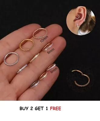 Clicker Helix Nose Ring Piercing Daith CZ Crystal  Hoop Small Nose Ring Septum • £4.99