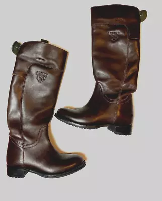 G Star Raw Riding Boots Size 37 Leather Dark Brown Knee High Womens High End • $62.99