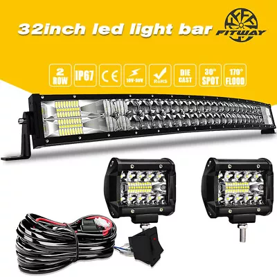 32  180W Curved LED Light Bar+2xPods+Wiring Combo For Polaris Rzr 900 800 XP1000 • $65.50