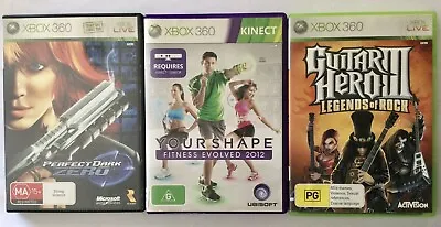 3x XBOX 360 Games Perfect Dark Your Shape Fitness Guitar Hero Microsoft Aus PAL • $25.75