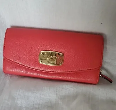 Michael Kors Coral/Peach Jet Set Slim Flap Pebble Leather Wallet  • $29.99