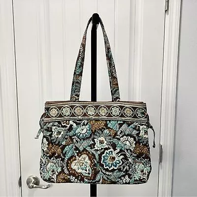 Vera Bradley Tote Shopper Shoulder Bag Retired Java Blue Paisley Teal Brown • $22